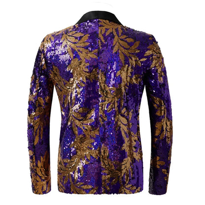 European and American Sizing Men's Dance Stage Performance Leaf Sequin Banquet Group Wear Evening Stage Business Fashion Blazer