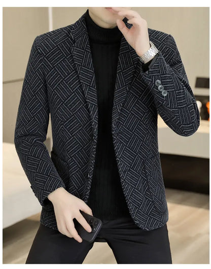 Blazer Autumn and Winter Men's Fashion Outdoor Travel Youth Wedding Slimming Casual Formal Wear with Cotton Warmth Blazer  2025