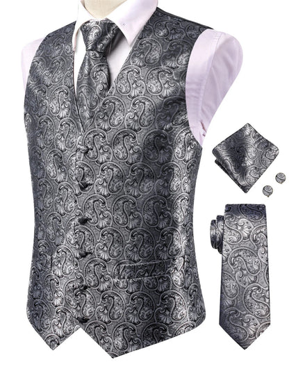 Men's Suit Vest Set Paisley Jacquard Single Breasted 4-Piece Wedding & Banquet