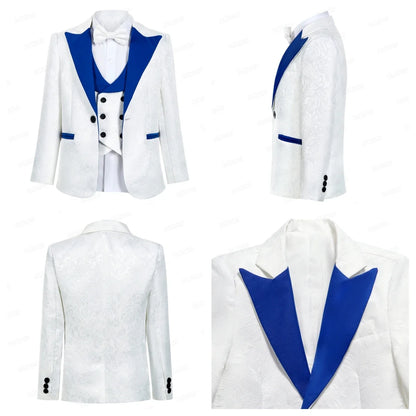 Boys Suit Set 5-Piece Kids Paisley Jacquard Blazer Formal Outfit for Weddings & Celebrations