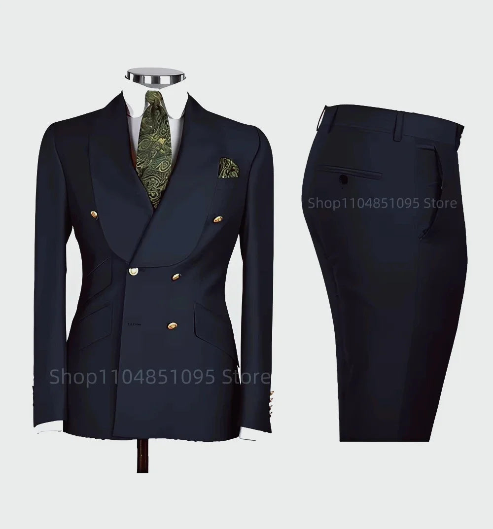 Solid Slim Fit 2 Piece Wedding Men's Tuxedos Formal Groom Suits with Shawl Lapel Blazer And Pants for Prom Party Best Man