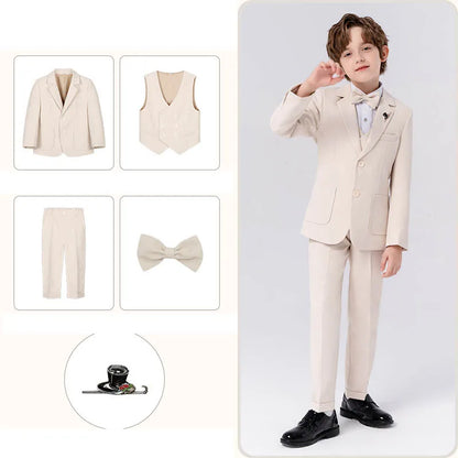 Gentleman Kids Slim 4Pieces/Set Jacket Vest Pants Bowtie Party Dress Children Ceremony Photograph Suit Boys Performance Costume