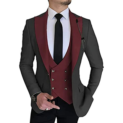 Groom suits Wear Party Wedding and Business Prom suits Slim Fit Peak Lapel Suit 3 Piece (Jacket +Vest+ Pants) Costume Homme