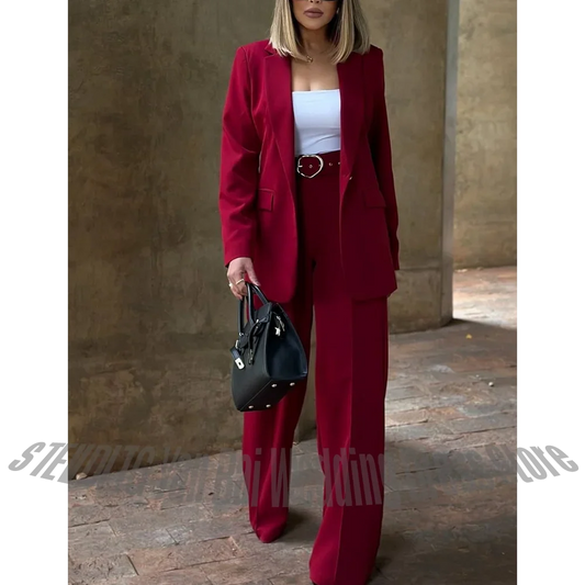 Elegant Women Business Suit Set Straight Fit Tailored Outfit Notch Lapel Premium Quality Fabric for Daily Office Work Events