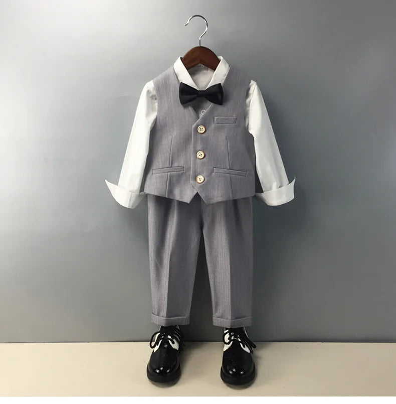 Baby Boys 1 Year Birthday Set Kids Wedding Suit Child Jacket Vest Pants Photograph Suit Children Wedding Performance Party Dress