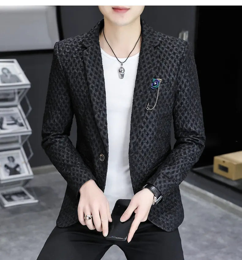 Blazer Men's Fashion Outdoor Travel Gentleman Wedding Slimming Business Versatile Trendy Casual Korean-style Formal Wear Blazer