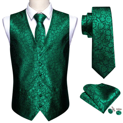 Men's Jacquard Floral V-Neck Suit Vest & Matching Tie Set, Formal Fit Waistcoat for Wedding, Prom, Business Party