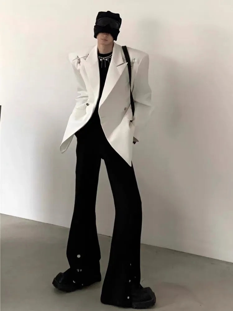 Men's Premium Korean Style Single-Breasted Casual Blazer Set Autumn Trendy Split-Design Loose Fit Elegant Jacket Outerwear