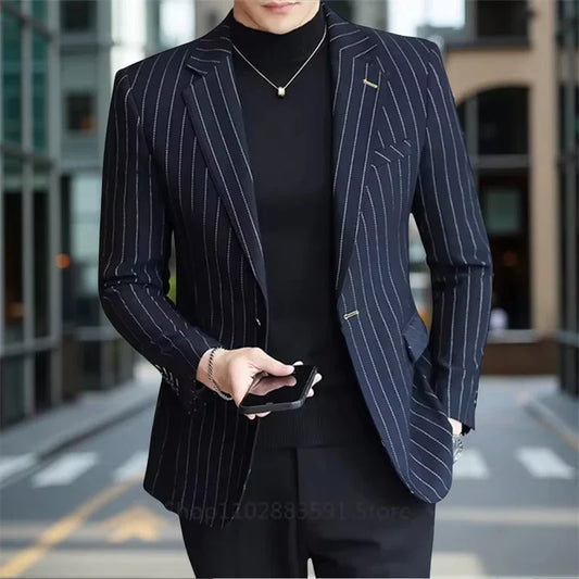1 Piece Striped Men's Suit Jacket Slim Fit Blazer Single-breasted Suit Business Casual Professional Formal Business