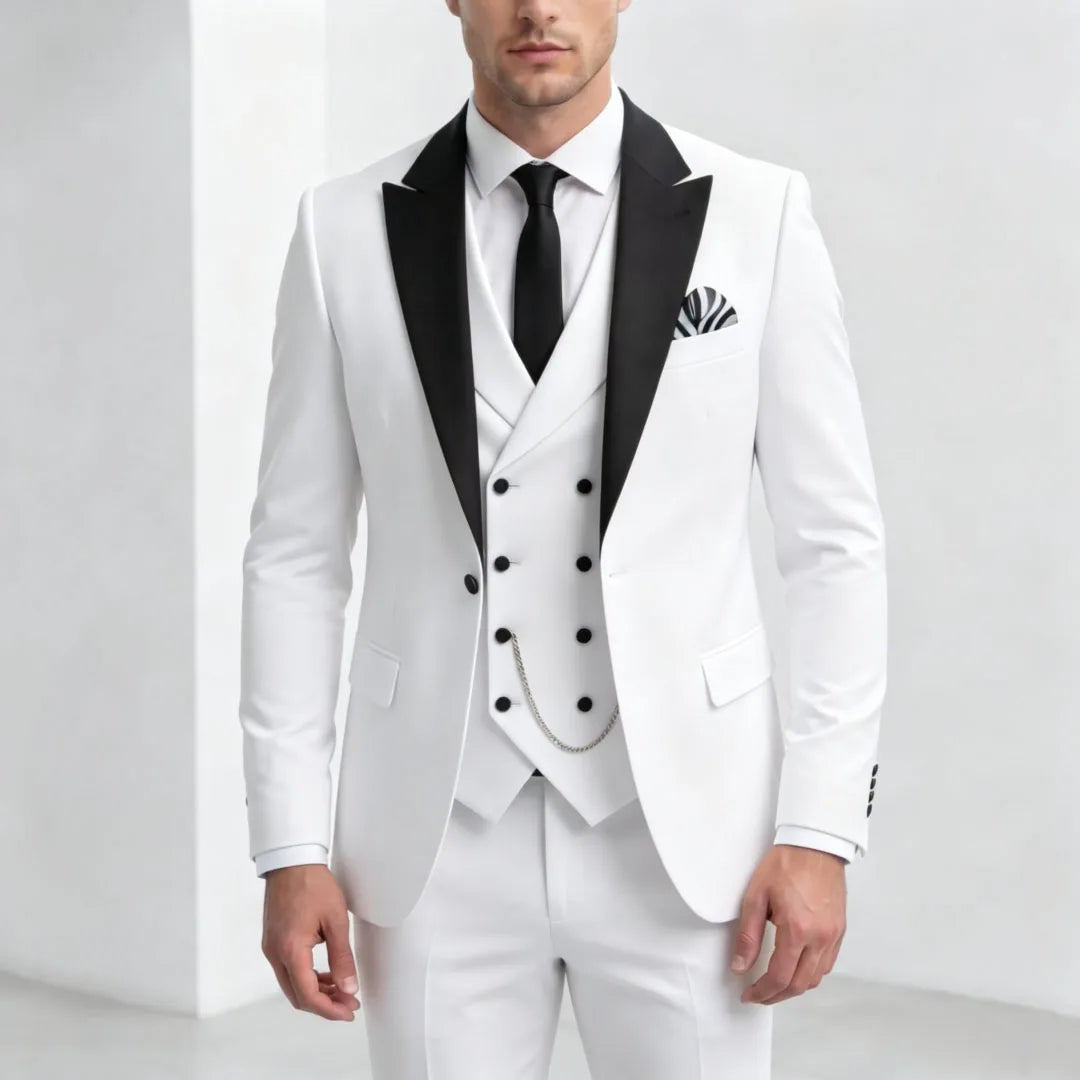 Men Suit Yellow 3 Pieces With Black Lapel For Wedding Groom Birthday Banquet Party Business Work Office Set Jacket Vest Pants