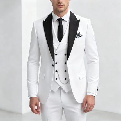 Men Suit Yellow 3 Pieces With Black Lapel For Wedding Groom Birthday Banquet Party Business Work Office Set Jacket Vest Pants