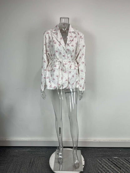 Spring Autumn Fashion Women's Pure Color Belted Shoulder Pad Suit Coat Commute Style Loose Fit Long Sleeve Regular Length