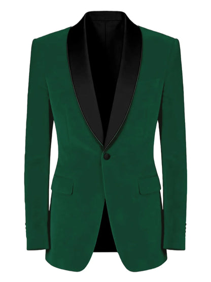 Men's Velvet Tuxedo Blazer Black Trim Shawl Lapel Slim Fit 1-Button Flap Pockets Suit Jacket Formal Wedding Party Sport Coats