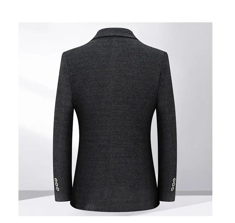 Men's Fleece Blazer Smart Casual Single Breasted Suit Jacket for Middle-Aged Men Autumn Winter