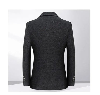 Men's Fleece Blazer Smart Casual Single Breasted Suit Jacket for Middle-Aged Men Autumn Winter