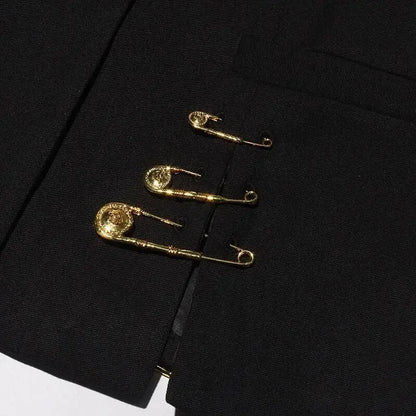 Autumn New Women Chic Blazer Asymmetrical Pin Design Single Button Slim Fit Elegant Fashion Office Lady Stylish Coat HK9876