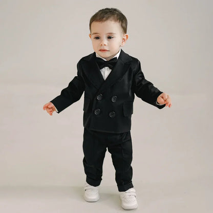 Corduroy Boy Suits Fashion Peak Llapel Double Breasted Black Children's Clothing Daily Casual Formal Baby Boy Clothes 2 Piece