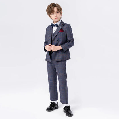 Gentleman Kids Slim 4Pieces/Set Jacket Vest Pants Bowtie Party Dress Children Ceremony Photograph Suit Boys Performance Costume