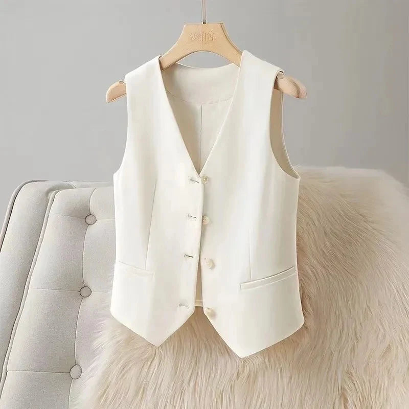 2024 NEW Spring Summer Women's Blazer Vests Korean Slim Sleeveless Jacket Fashion Commuting Office Female Vest Short Waistcoat