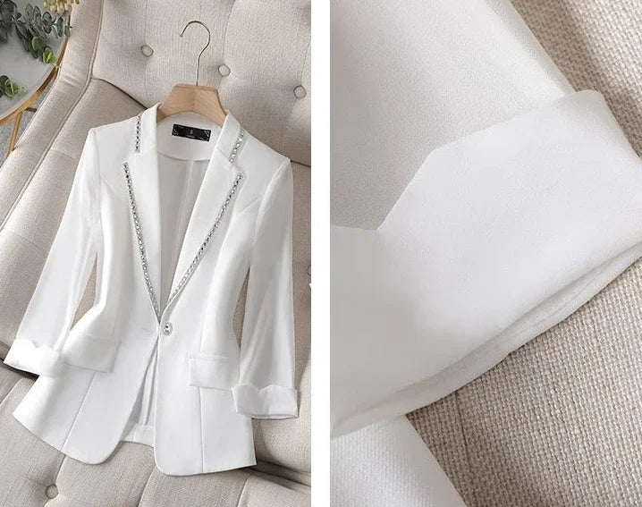 Over Glitter Diamond Female Coats and Jackets Black Long Sequin Jacket Dress Outerwear White Clothing Women's Blazers New In