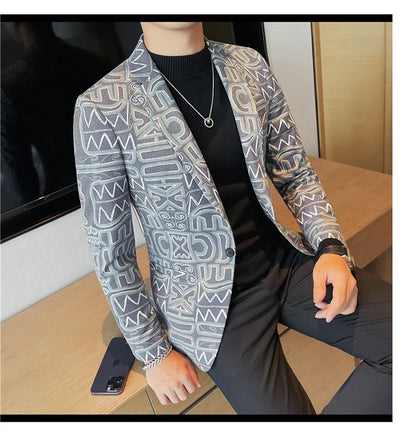 Brand Luxury Suit Jacket for Men 2023 Autumn Printed Casual Busines Blazer Masculino Slim Fit Wedding Groom Social Dress Coat