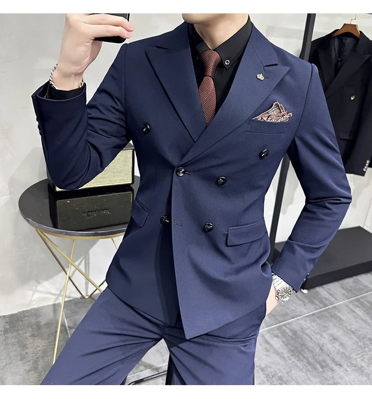 Men's Double-Breasted 2-Piece Suit – Slim Fit, Formal Business & Wedding
