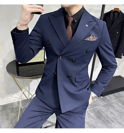 Men's Double-Breasted 2-Piece Suit – Slim Fit, Formal Business & Wedding