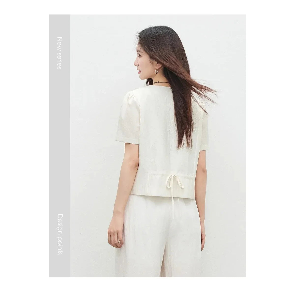 Commute V-Neck Short Sleeve Blazer Top Women 2026 Summer Fashion Color Block Wooden Button Slim Fit Jacket Q62XC7391
