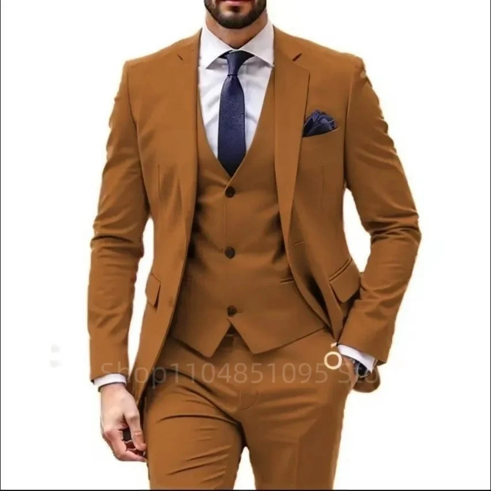 Men's 3-Piece Suit Single Breasted Notch Lapel Jacket Vest Pant Set for Weddings and Business