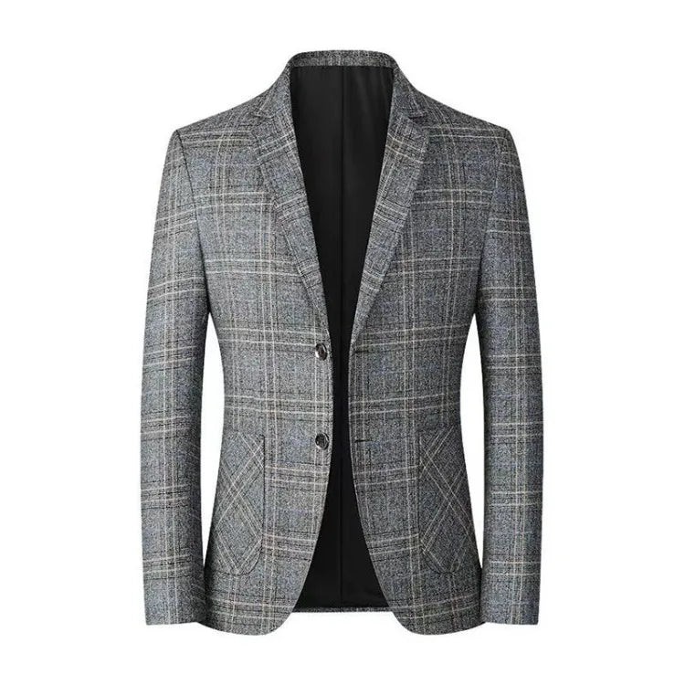 2026 Spring Autumn New Men's Business Casual Plaid Blazer Wrinkle-Free Suit Jacket Youth Single Suit Outerwear Spring Wear