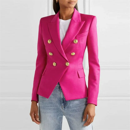 Spring 2025 Women's Casual Faion s Slim Fit Polyester Ladies Jaets Suits Double Breasted Long Sve Pure Color