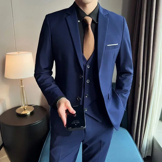 Men's 3-Piece Slim Fit Formal Suit – Blazer, Vest & Pants – Business & Wedding