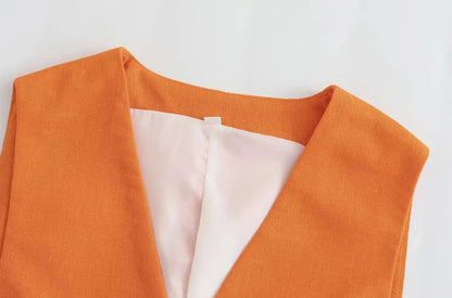 Women Fashion Front Button Linen Blend Waistcoat Vintage V Neck Sleeveless Female Outerwear Chic Vest Tops