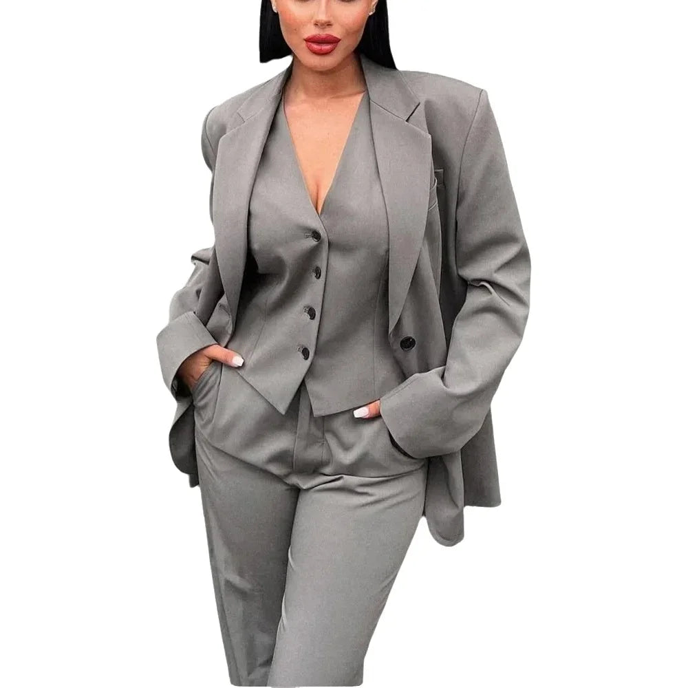 Professional Women Suit Chic Notched Lapel Blazer Single Breasted Classic Design Business Formal Outfit Office Wear Three Pieces