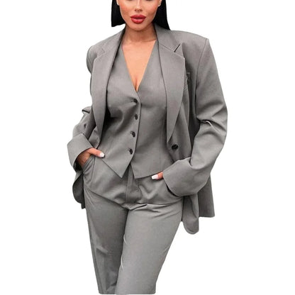 Professional Women Suit Chic Notched Lapel Blazer Single Breasted Classic Design Business Formal Outfit Office Wear Three Pieces