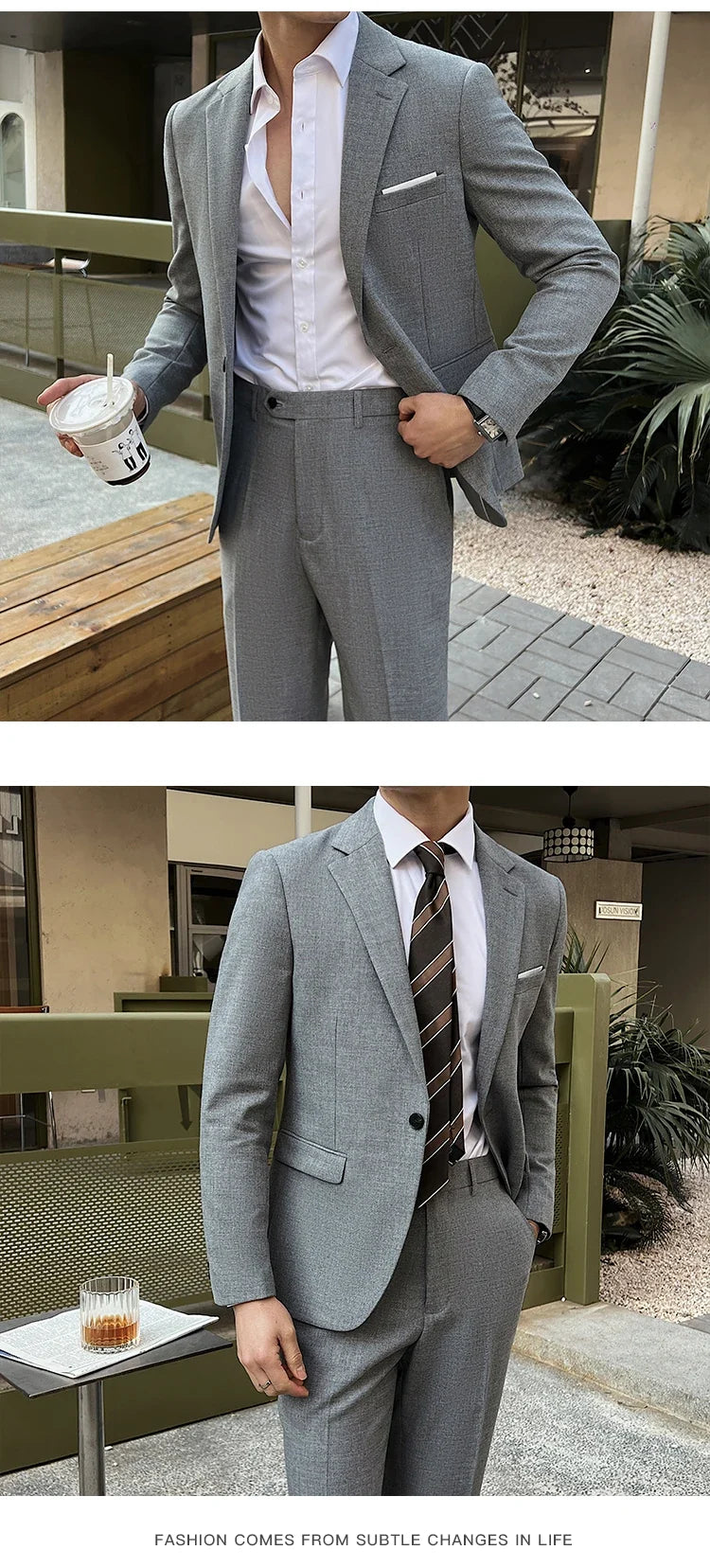 (Jacket +Pants) 2025 New Luxury Elegant Men's Suits 2 Piece Set Fashion Korean Casual Slim Fit Social Groom Wedding Tuxedo