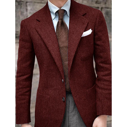 Men's Herringbone Suit Jacket Single-Breasted Slim Fit Casual Fashion Comfortable Elegant Blazer for Party Business Formal Wear