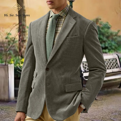 Spring/Autumn New Corduroy Suit Retro Casual Notched Lapel Jacket Single-Breasted Men's Solid Colour Suit Western Sport Coats