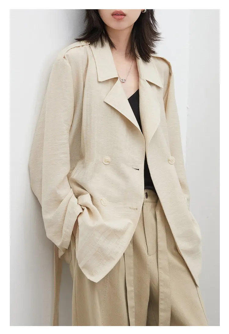 New Women Mid-length Trench Coats Loose Casual Oversized Double Breasted Office Ladies Blazer Jacket Spring Autumn
