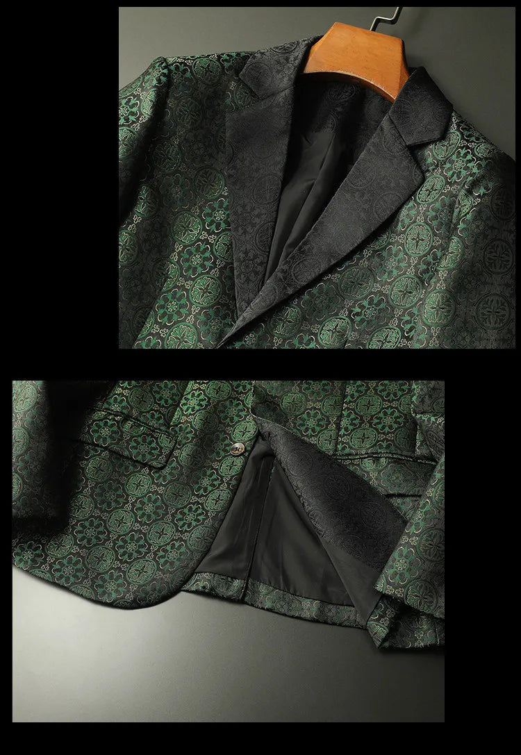 Luxury Vintage Jacquard Suit Jacket Men High Quality Casual Business Social Formal Jackets Banquet Party Host Wedding Blazers
