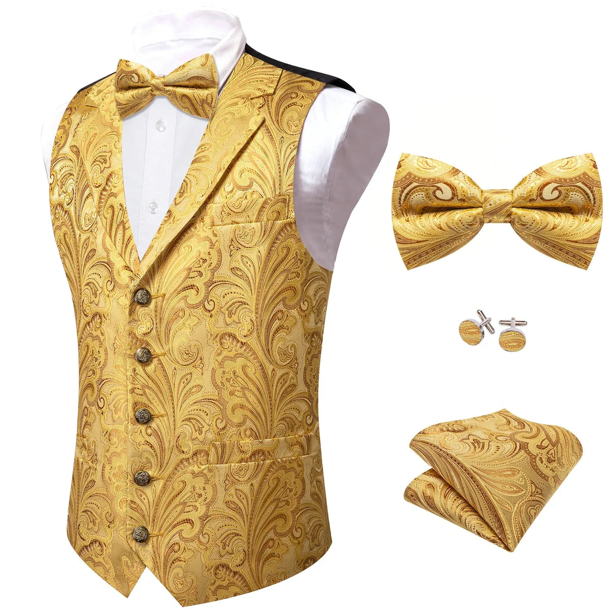 Men's Jacquard Floral Waistcoat Vest with Bowtie Set – Wedding & Formal