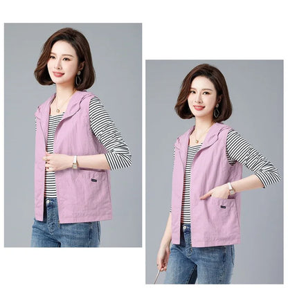Spring Summer Woman Waistcoat New Casual Liner Sleeveless Jacket Women Zipper Hooded Thin Vest Female Outerwear Chaleco Mujer
