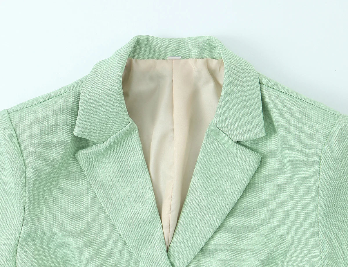Spring Commuter Style Short Blue Suit Jacket Women's Fashionable Versatile Single Button Flip Collar Top Thin Long Sleeve