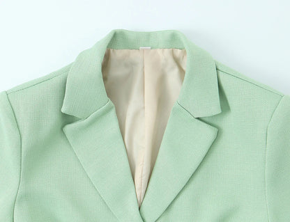 Spring Commuter Style Short Blue Suit Jacket Women's Fashionable Versatile Single Button Flip Collar Top Thin Long Sleeve