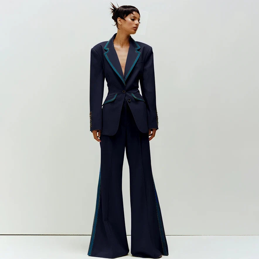 Women's Suit Slim Fit Two Piece(Blazer+Flare Trousers) Pants Set Professional Business Workwear Daily Outfit Suits for Ladies