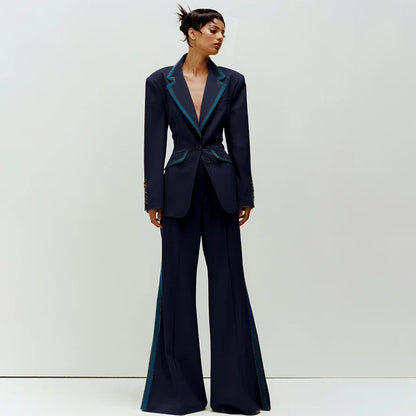 Women's Suit Slim Fit Two Piece(Blazer+Flare Trousers) Pants Set Professional Business Workwear Daily Outfit Suits for Ladies