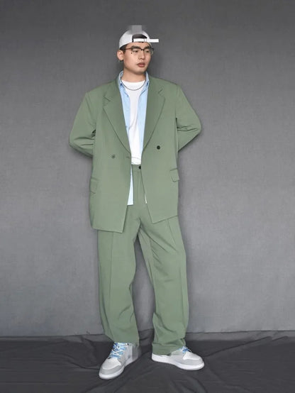 New Designer Men Loose Fit Double Breasted Blazer Pants Two Piece Set Oversized Business Casual Matching Set Fashion Suits Male