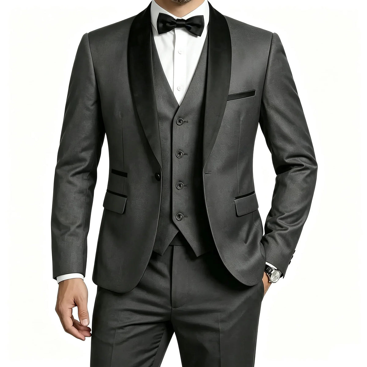 Men 3 Piece Tuxedo Suit Shawl Lapel Formal Wedding Groom Blazer Jacket Vest Pants Business Party Suit