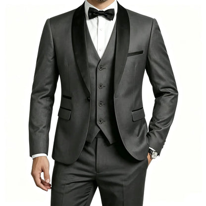 Men 3 Piece Tuxedo Suit Shawl Lapel Formal Wedding Groom Blazer Jacket Vest Pants Business Party Suit