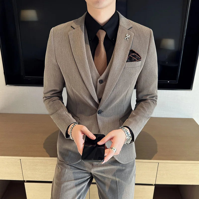 High-quality, fashionable, stylish and versatile British and Korean style slim-fit men's casual solid-color business suit three-